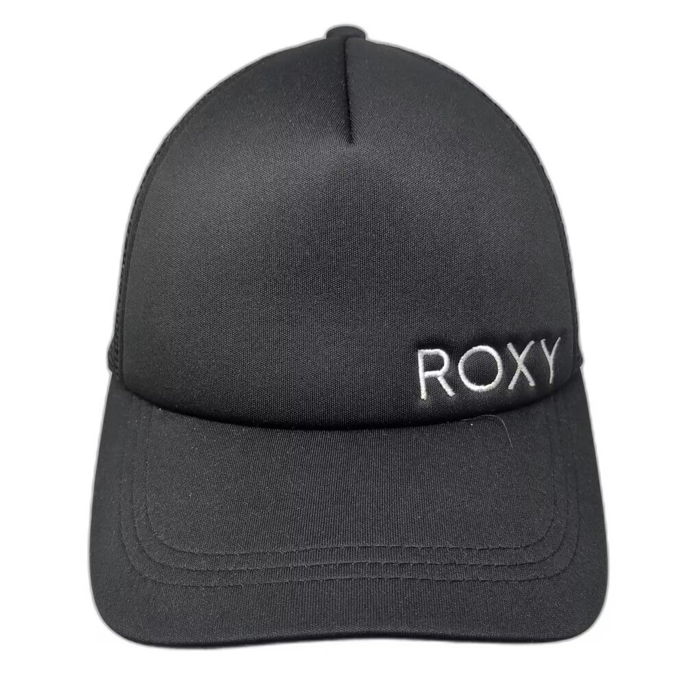 Roxy Trucker Hat Black White One Size Snapback Embroidered Mesh Back Adjustable